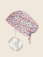 Calot médical coton doublé en soie - Fleurs rouge