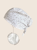 Calot médical coton doublé en soie - Fleurs beige