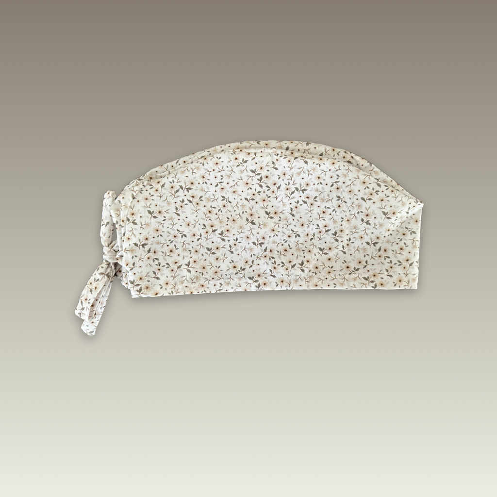 Calot médical en coton - Fleurs beige