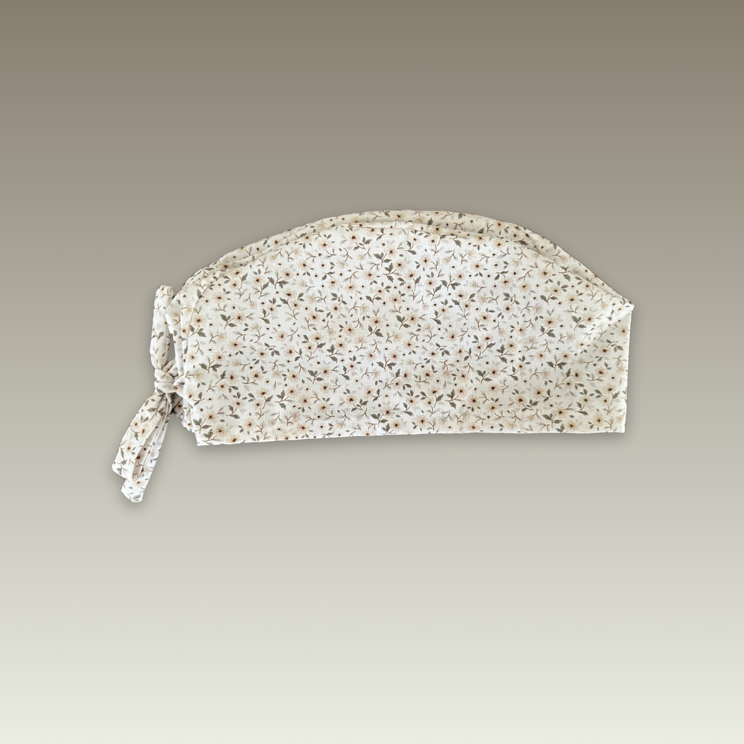 Calot médical en coton - Fleurs beige