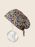Calot médical coton doublé en soie - Fleurs bleues et jaune