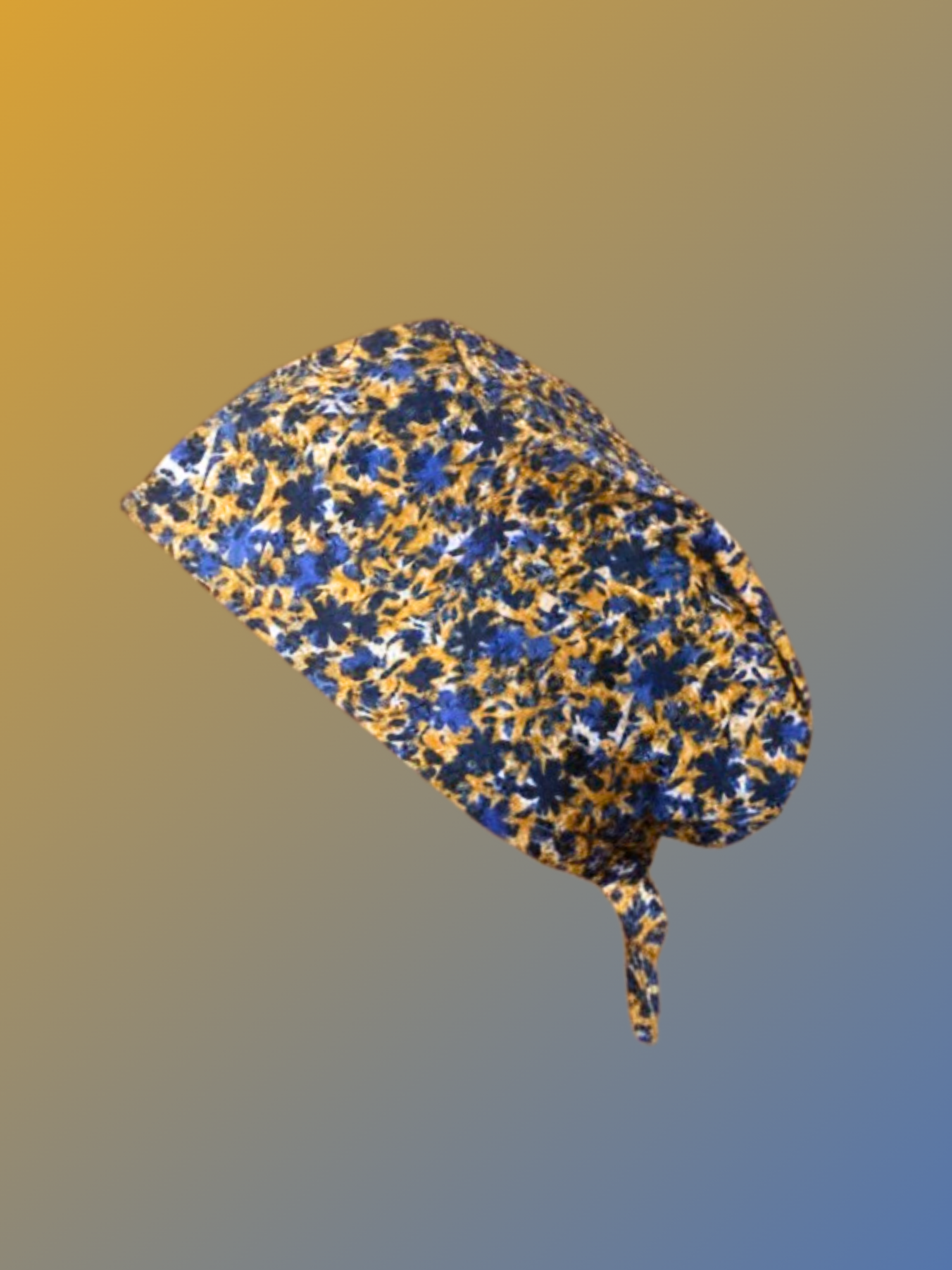 Calot médical en coton - Fleurs bleues et jaunes