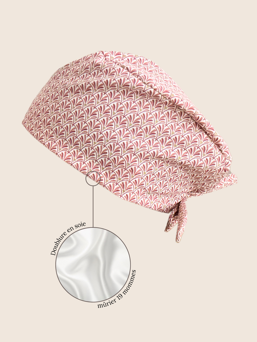 Calot médical coton doublé en soie - Eventail rose