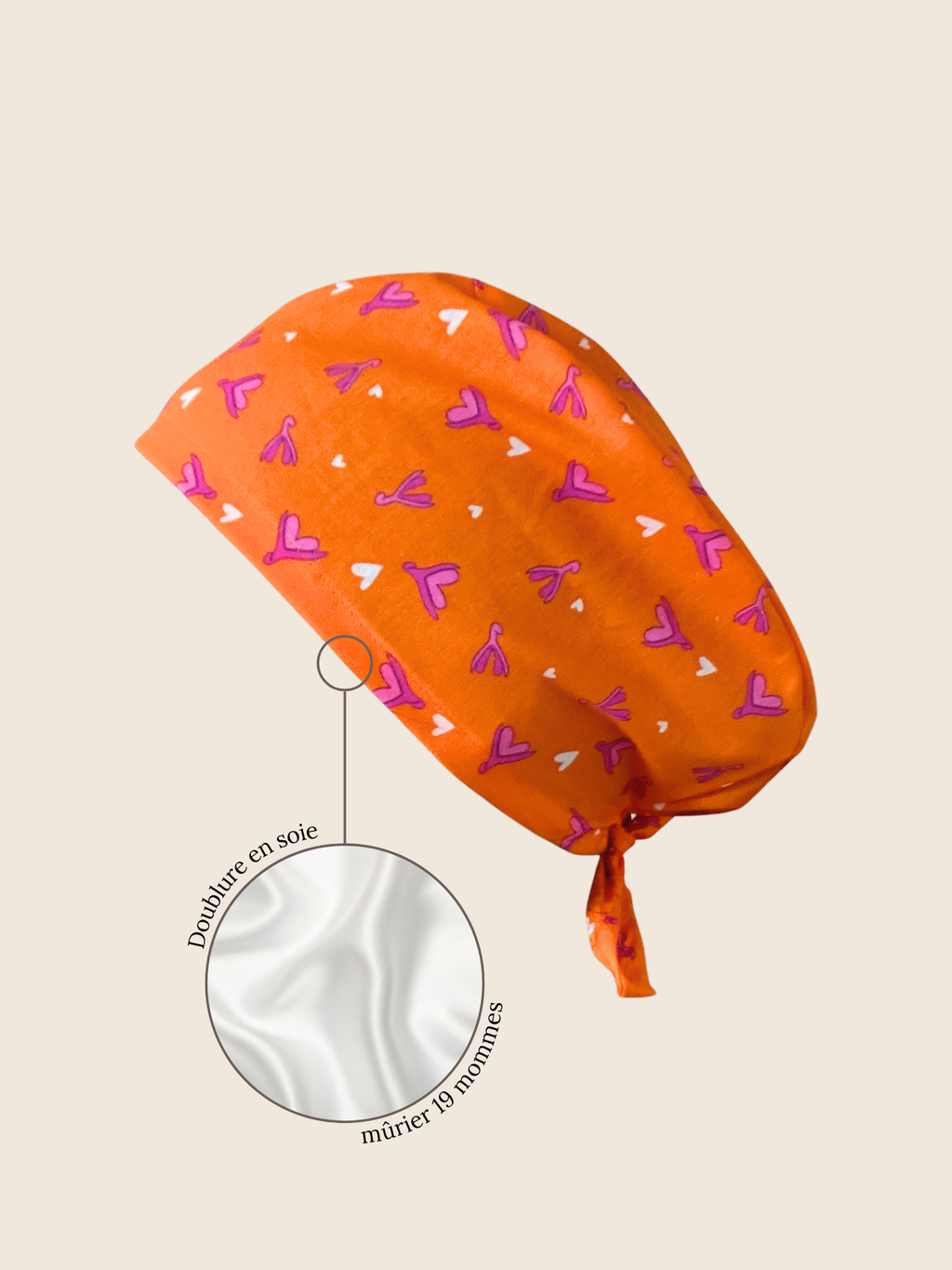Calot médical coton doublé en soie - Clitoris orange