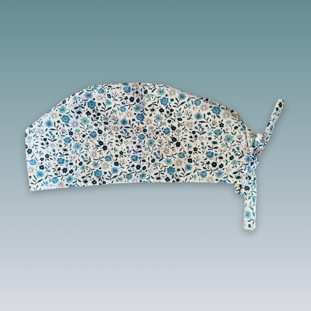 Calot médical en coton - Fleurs bleues