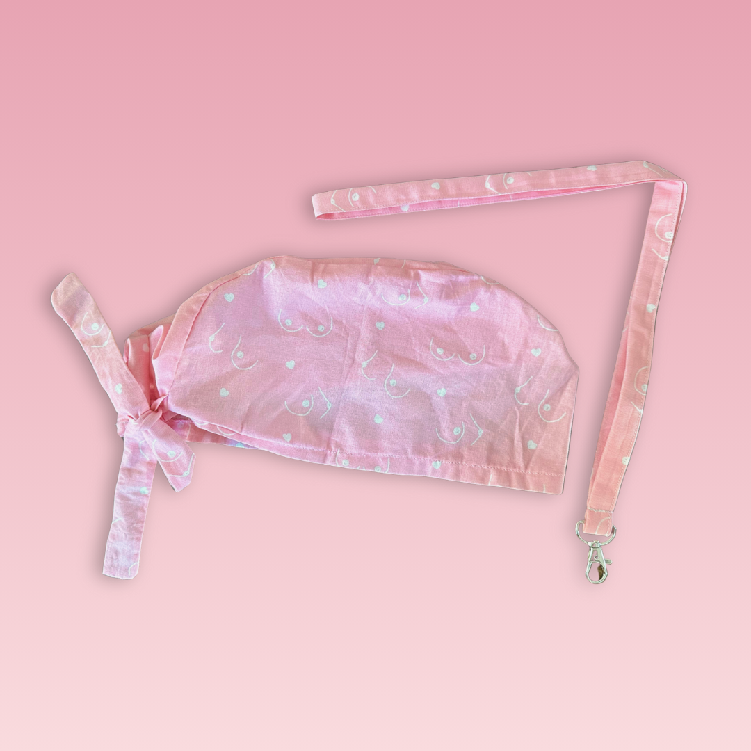 Calot médical en coton - Seins roses