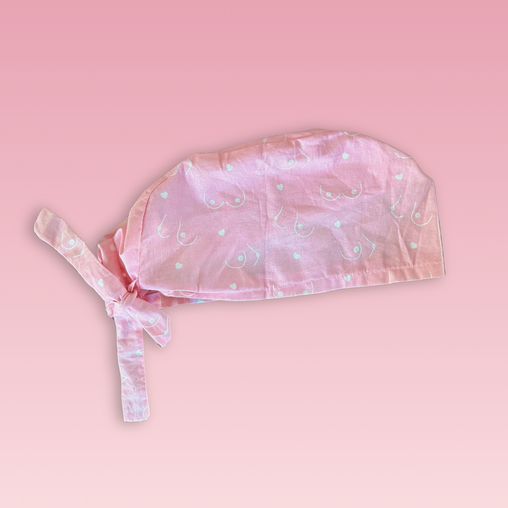 Calot médical en coton - Seins roses