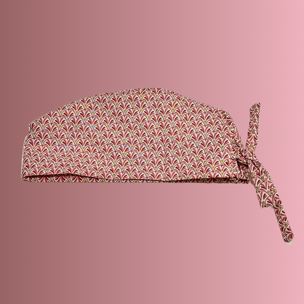 Calot médical en coton - Éventail rose