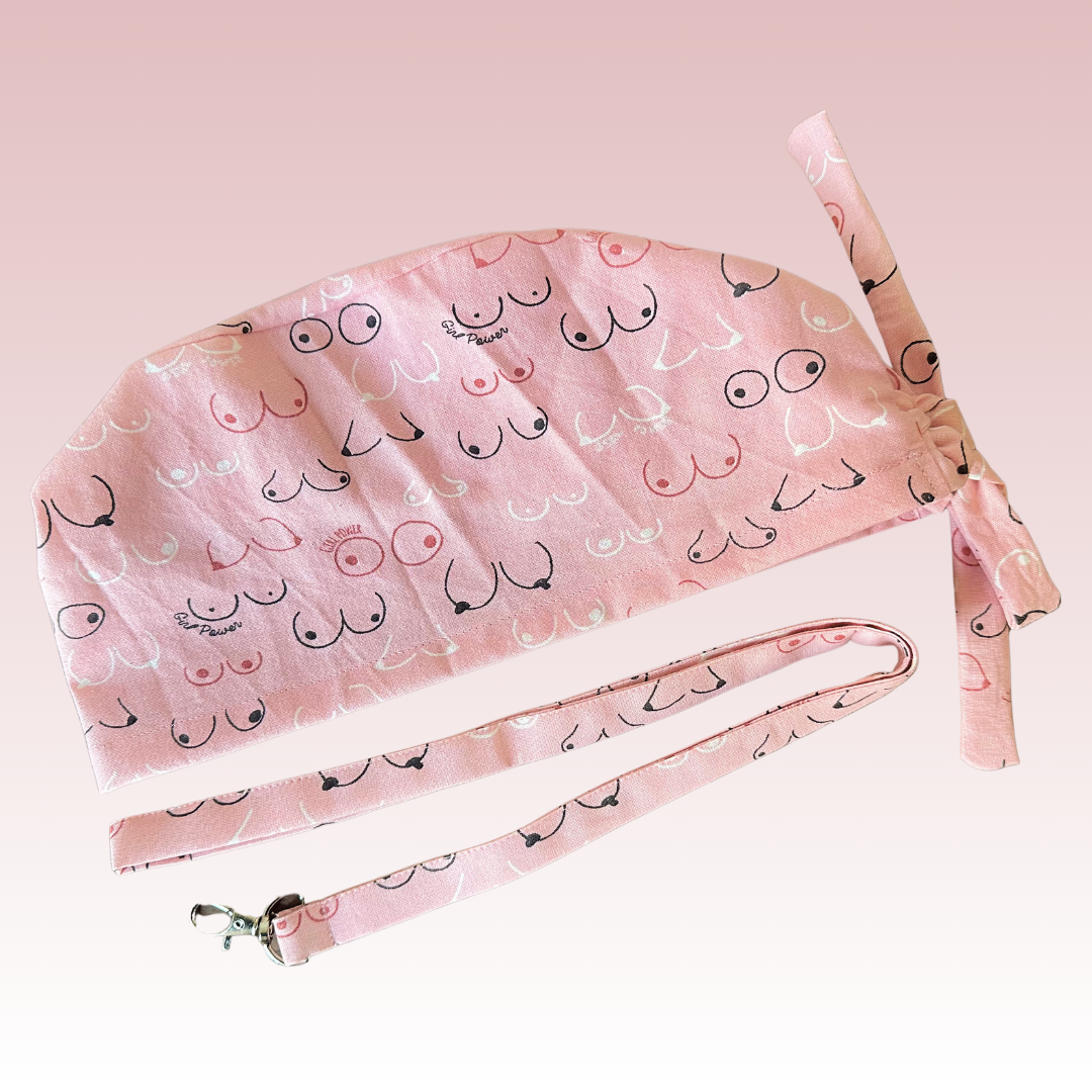 Calot de bloc médical en coton - Seins noirs et roses