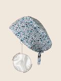 Calot médical coton doublé en soie - Fleurs bleues