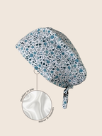 Calot médical coton doublé en soie - Fleurs bleues