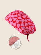 Calot médical coton doublé en soie - Coeurs roses et rouge