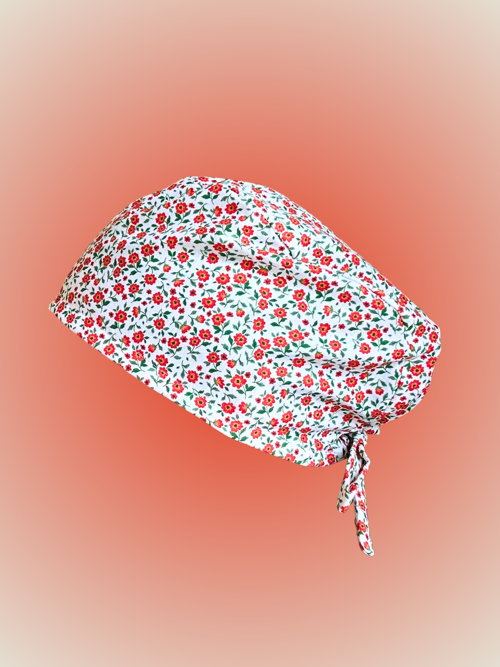 Calot médical en coton - Fleurs rouges