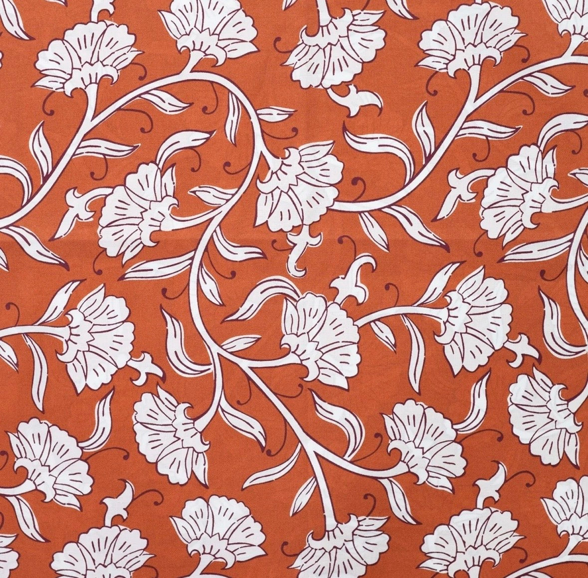 Calot médical en coton - Coton indien fleurs brique et blanche