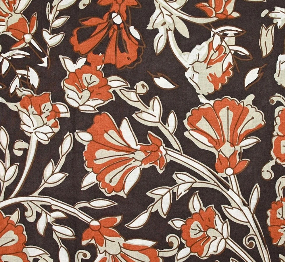 Calot médical coton doublé en soie - Coton indien fleurs brique et taupe