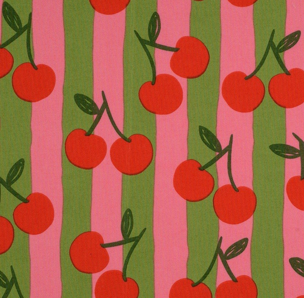 Calot médical en coton - Cerises Fond Vert et Rose