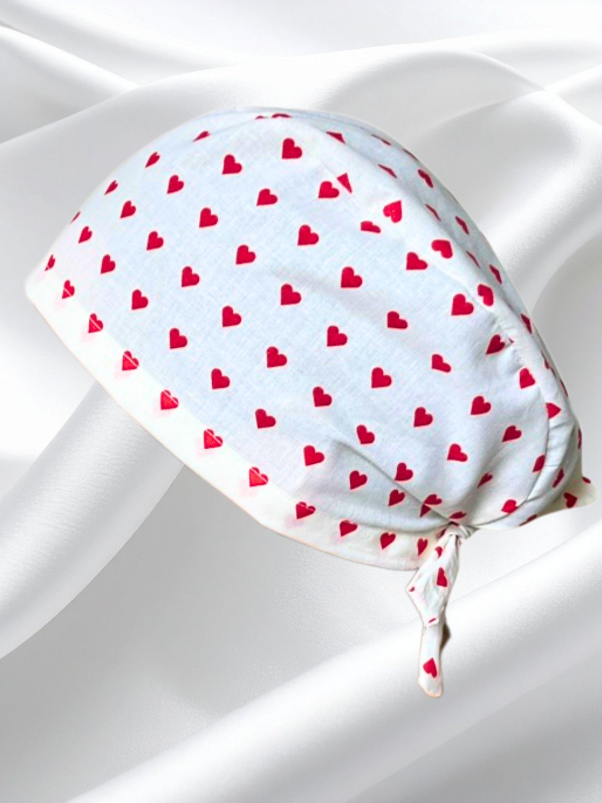 Calot médical coton doublé en soie - Coeurs rouge
