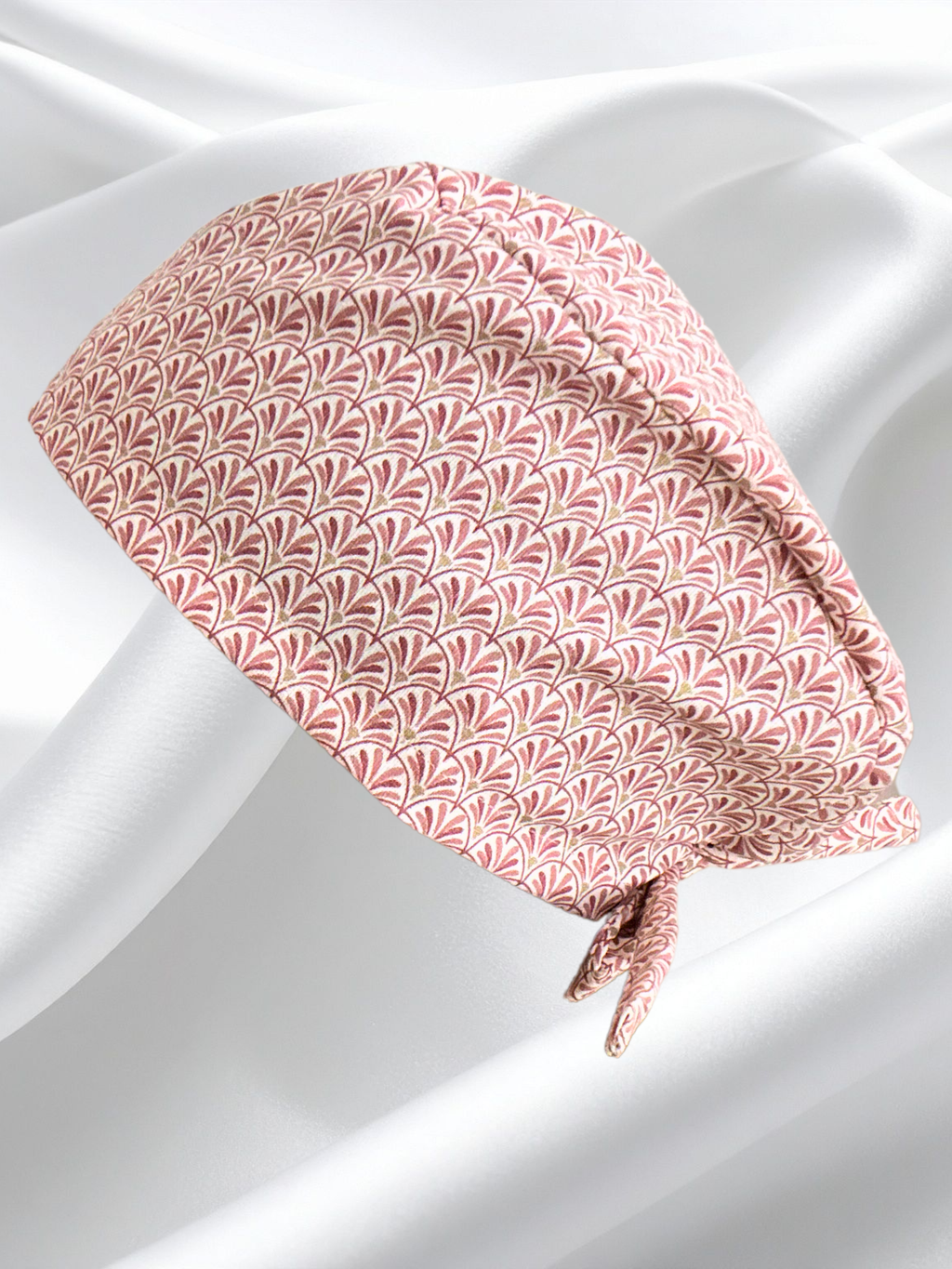 Calot médical coton doublé en soie - Eventail rose