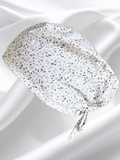 Calot doublé en soie + tour de cou - Fleurs beige