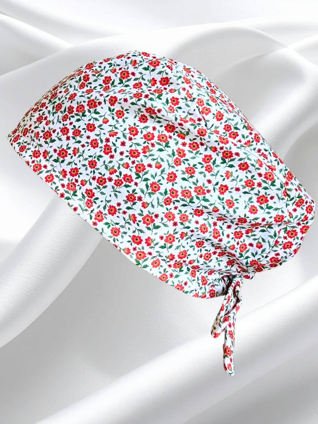 Calot médical coton doublé en soie - Fleurs rouge