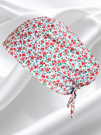 Calot doublé en soie + tour de cou - Fleurs rouge