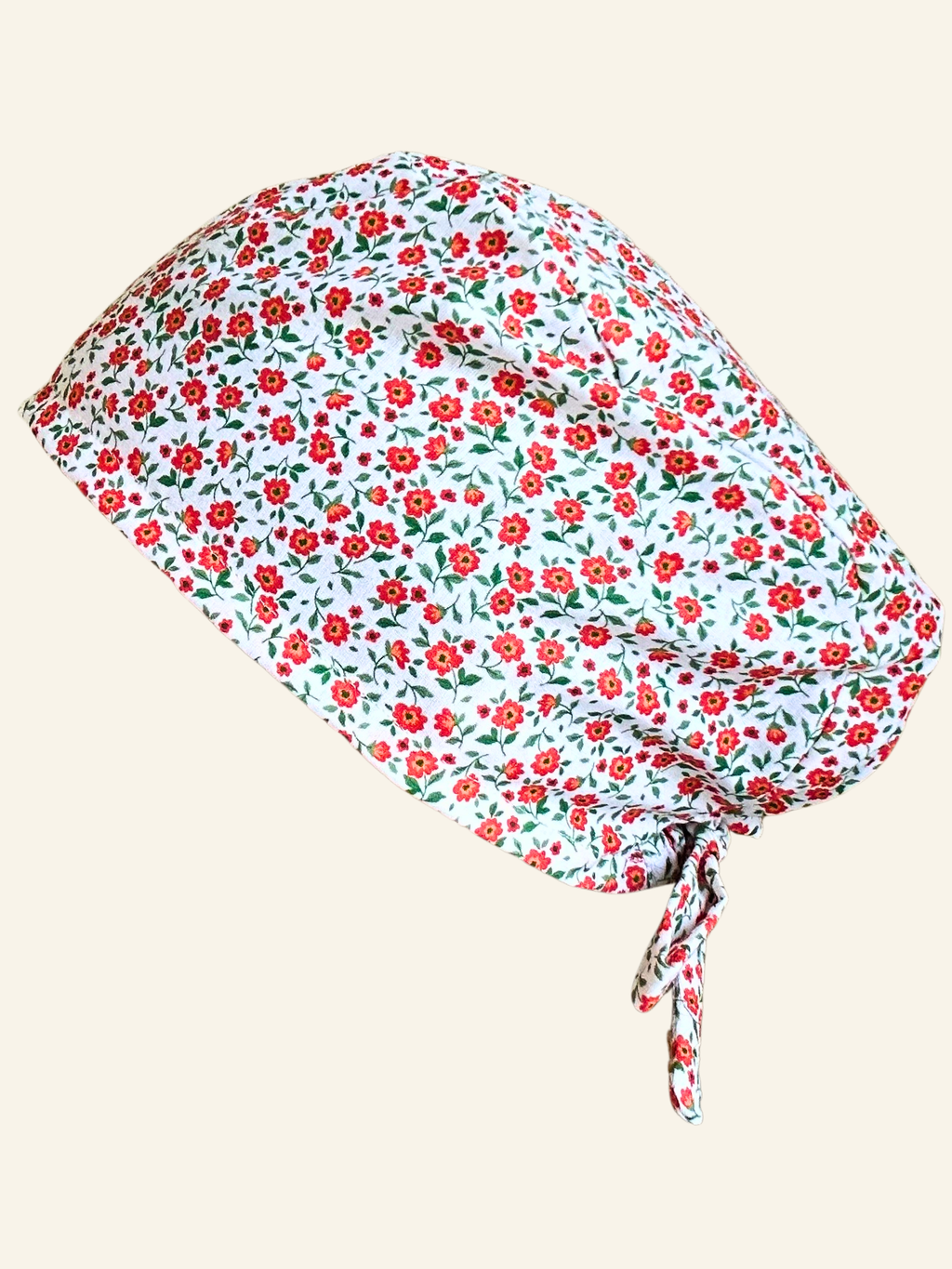 Calot médical en coton - Fleurs rouges